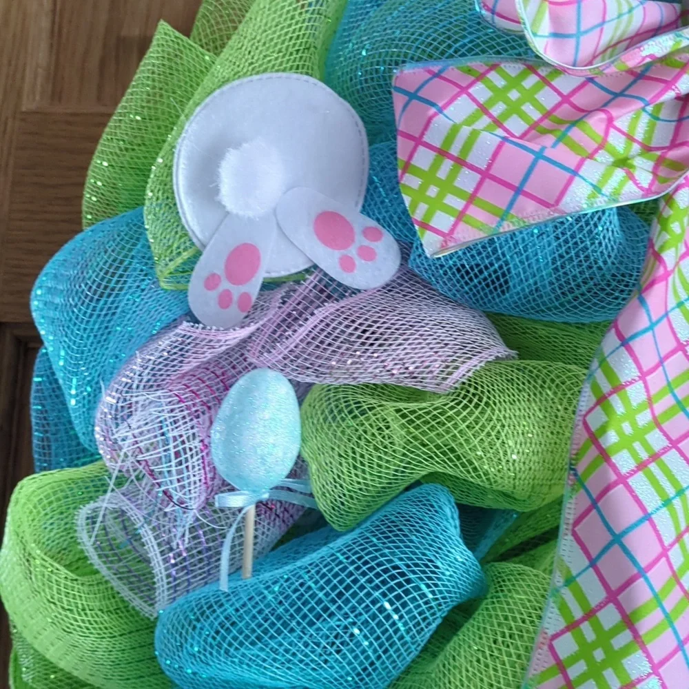 Handmade Echo mesh Easter/Spring wreath door hanger